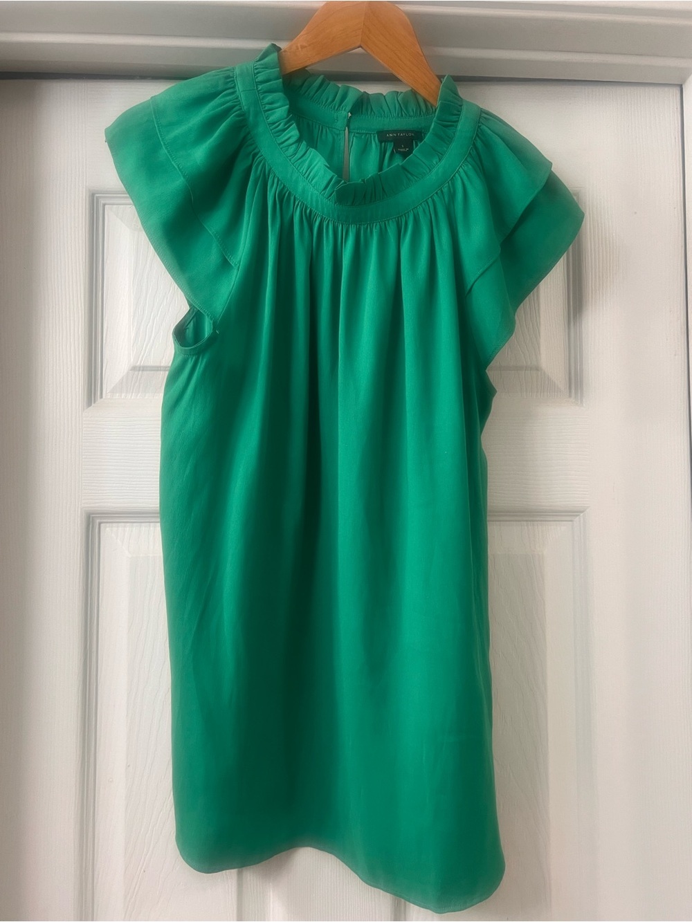 Ann Taylor Sleeveless Green Ruffle Neck Women's Top Sz Small
Casual/Workday